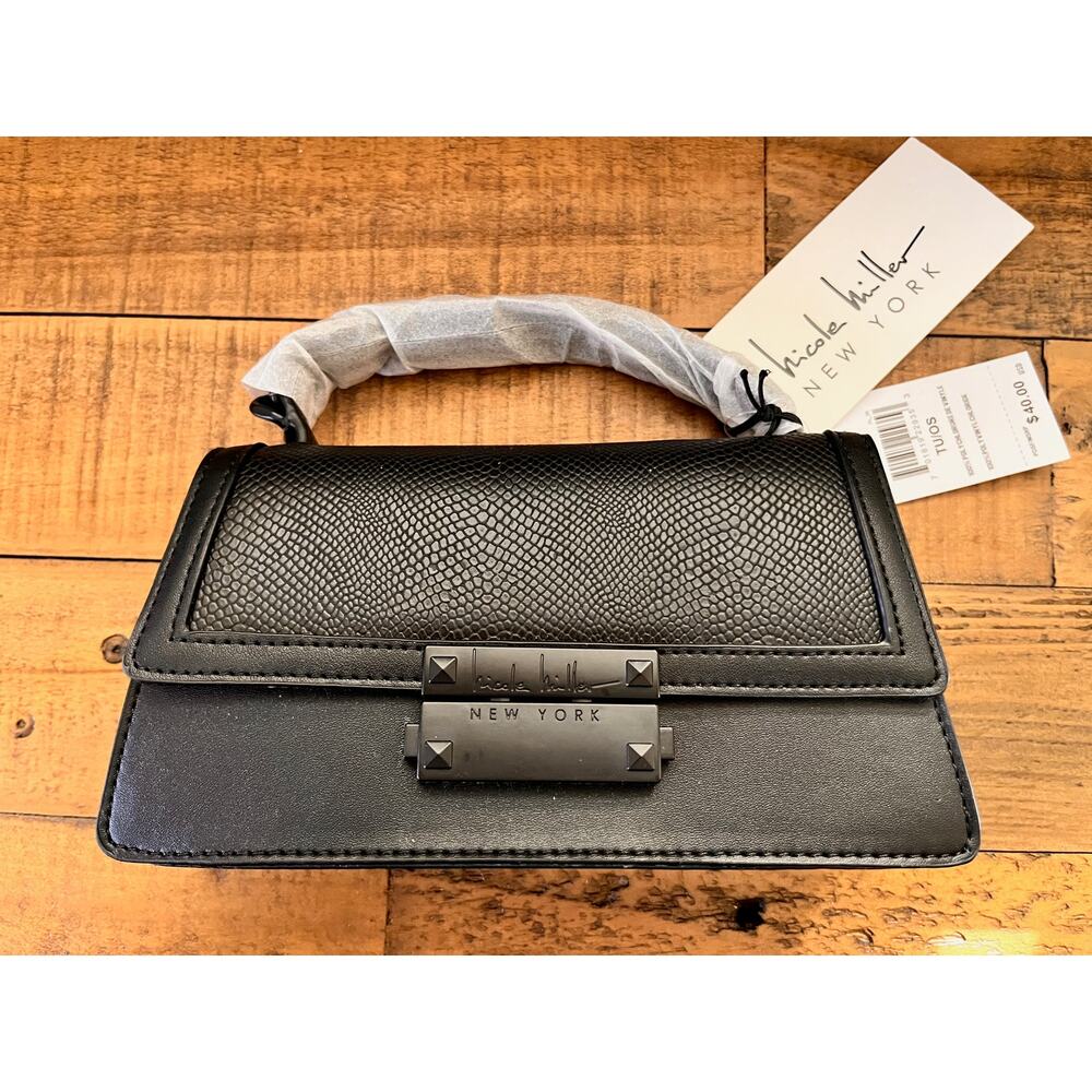 NICOLE MILLER Black Faux Leather Crossbody Bag NWT
